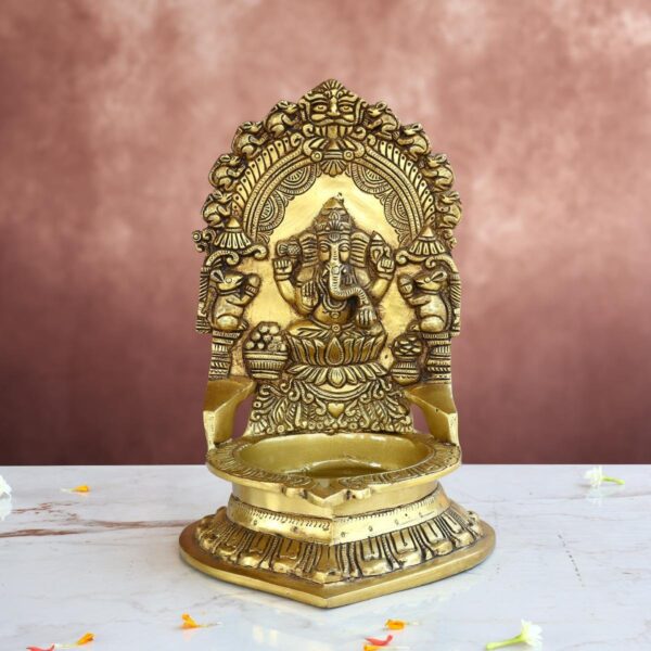 Brass Ganesh Laxmi Lamp Pair – 10.5 Inches – Divine Diya for Home & Temple Décor