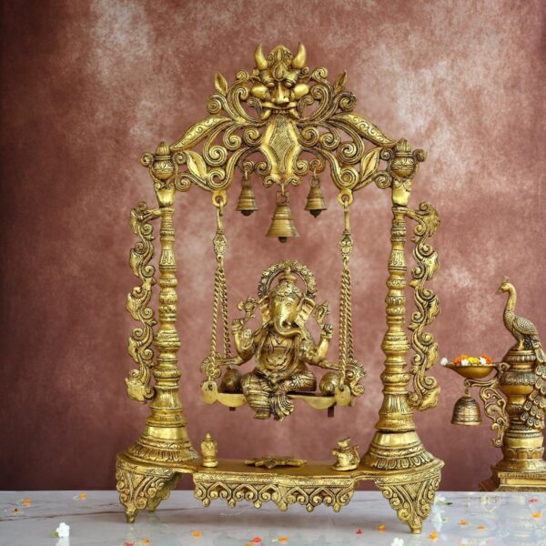 Brass Jhula Ganesh Idol – 25.5 Inches – Divine Lord Ganesha Statue for Home & Temple