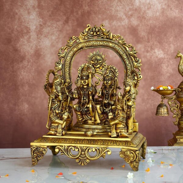 Brass Ram Darbar Idol – 16 Inches – Divine Ram Parivar Statue for Home & Temple