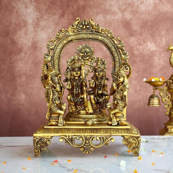 Brass Ram Darbar Idol – 16 Inches – Divine Ram Parivar Statue for Home & Temple