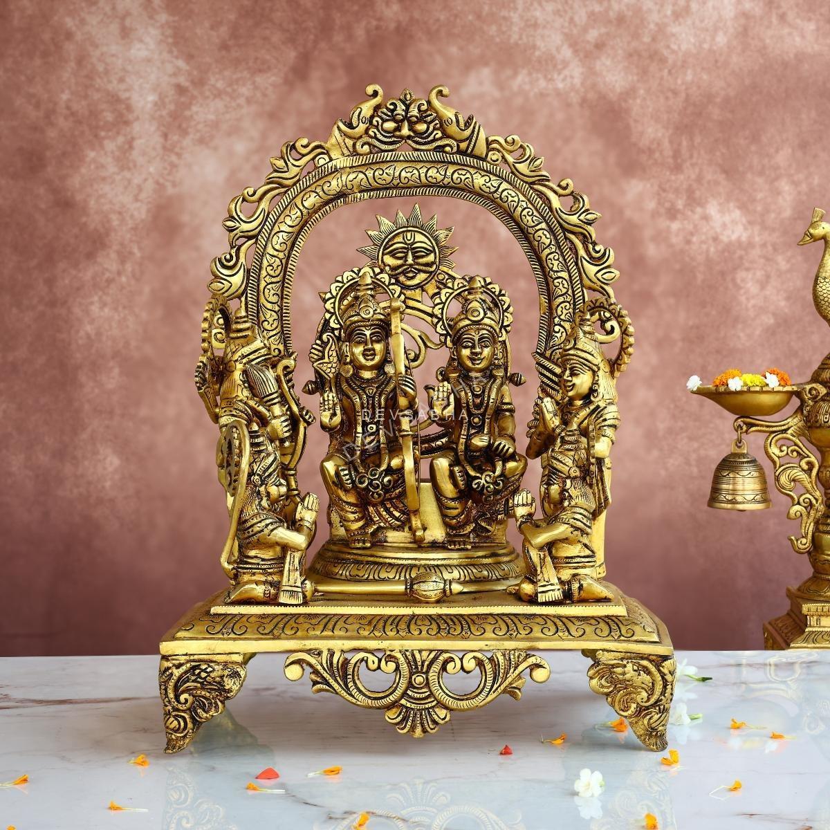 Brass Ram Darbar Idol – 16 Inches – Divine Ram Parivar Statue for Home & Temple