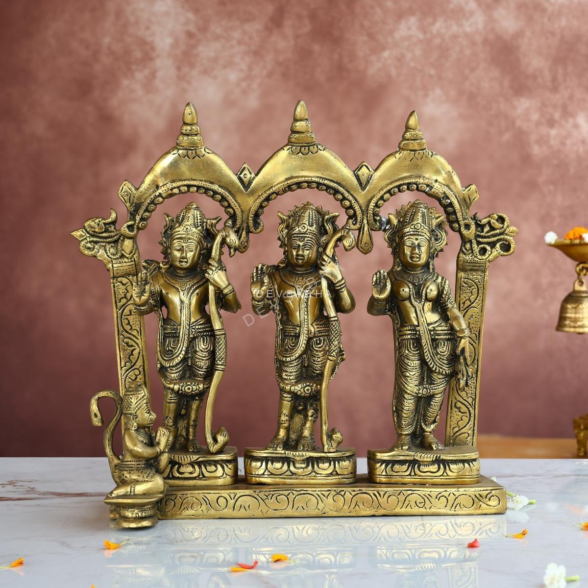 Antique Brass Ram Darbar Idol – 11.5 Inches – Divine Ram Parivar Statue for Home & Temple