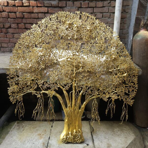 Large Size Brass Wall Hanging Kalpavriksha Tree – 65 Inches – Grand Handcrafted Divine Tree of Life Wall Art – side view