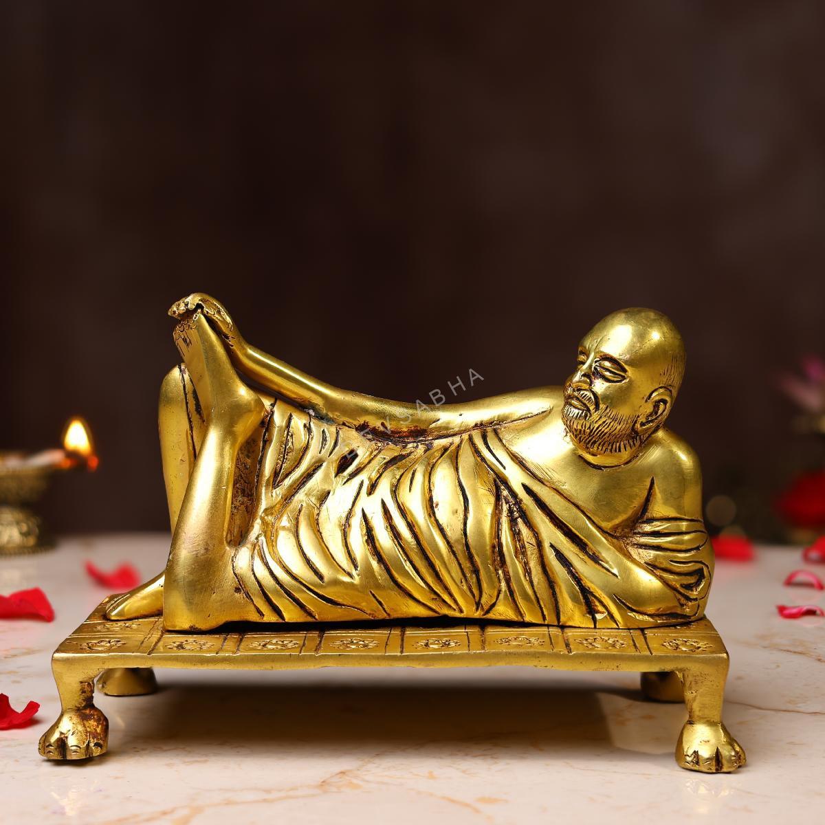 Brass Sleeping Raghavendra Swamy Idol – 5 Inches | Sacred Pooja & Devotional Statue – front view