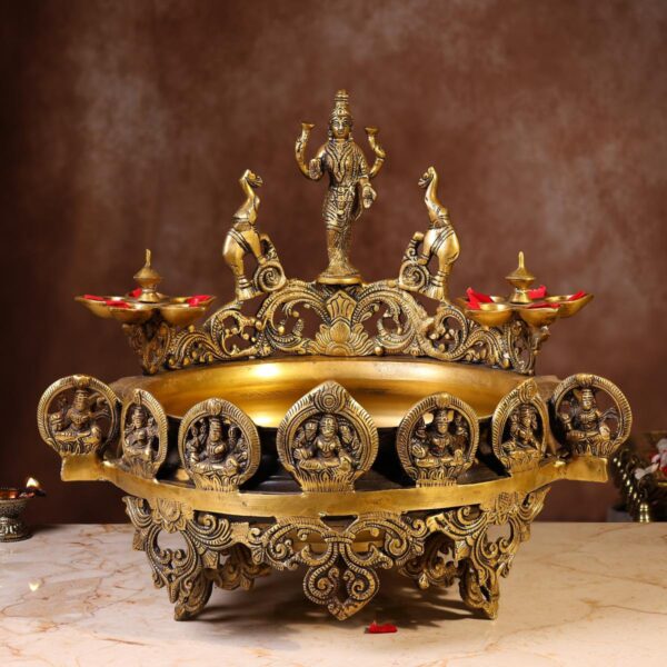 Brass Ashta Laxmi Urli – 16 Inches | Traditional Pooja & Decorative Urli – front view