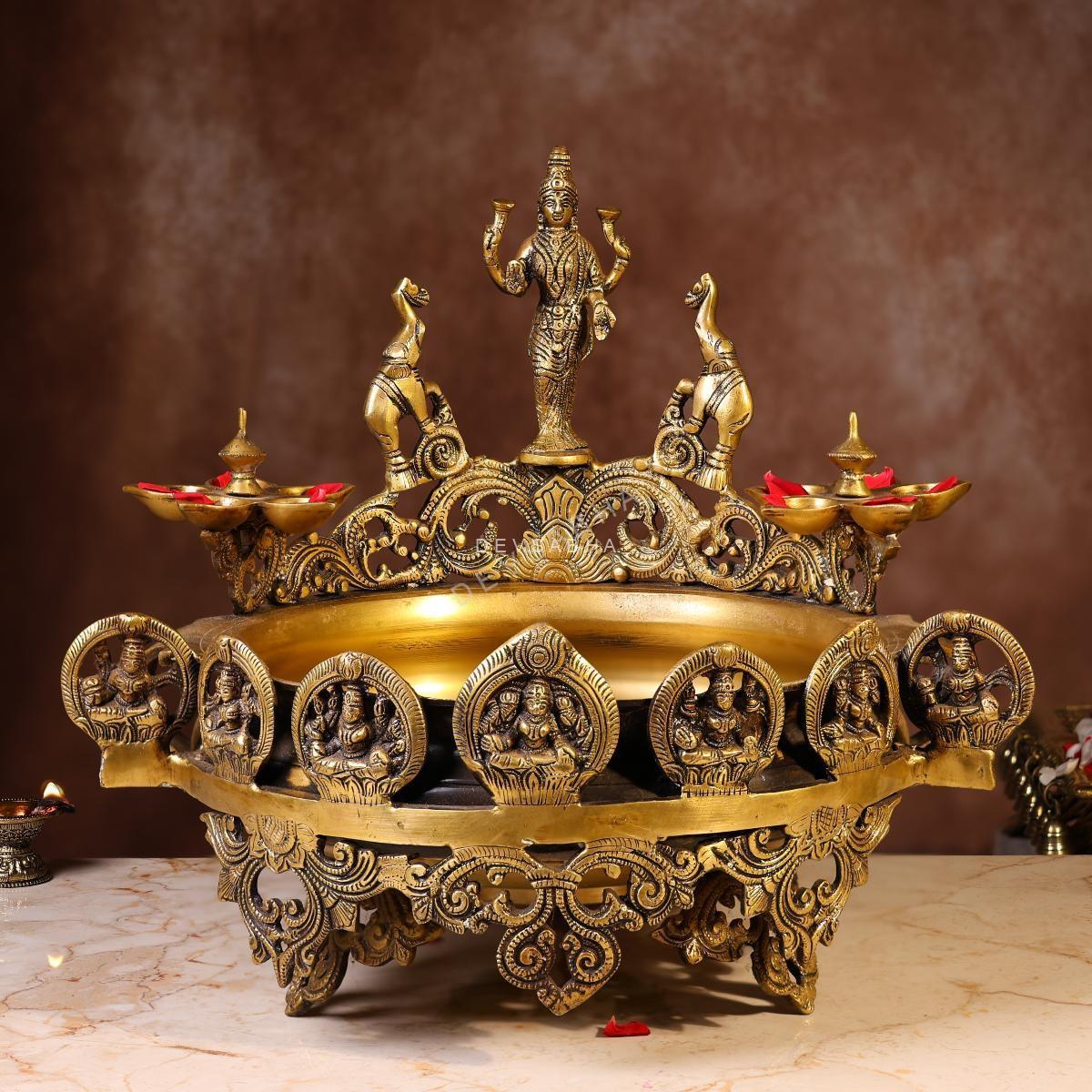 Brass Ashta Laxmi Urli – 16 Inches | Traditional Pooja & Decorative Urli – front view