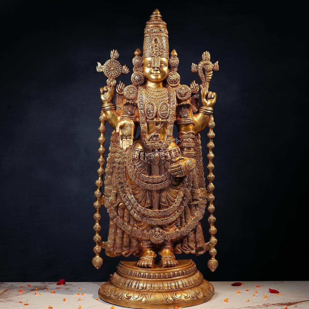 Super Fine Large Brass Tirupati Balaji Idol – 39 Inches | Grand Divine Temple Statue – front view