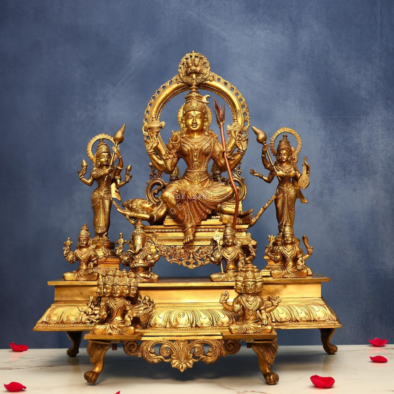 Large Bronze Lalitha Devi Tripura Sundari Darbar Idol – 23 Inches | Divine Shakti Sculpture – front view