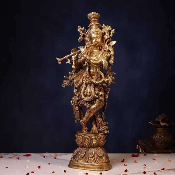 Superfine Brass Lord Standing Krishna Murti – 29.5 Inches | Divine & Majestic Statue – side view