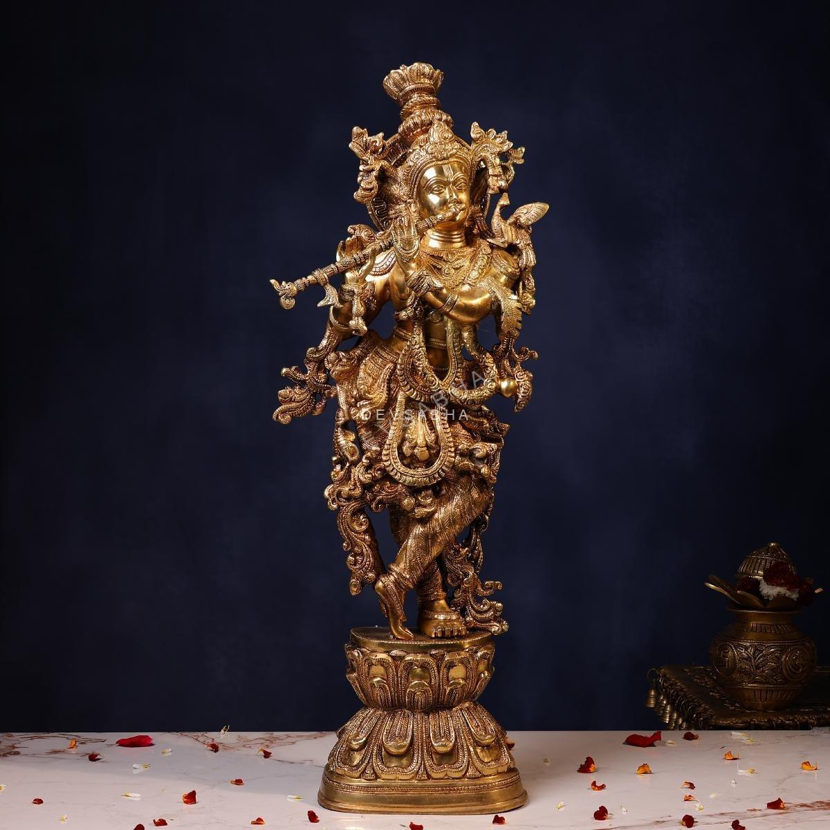 Superfine Brass Lord Standing Krishna Murti – 29.5 Inches | Divine & Majestic Statue – front view