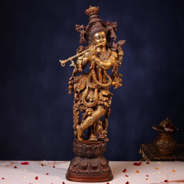 Brass Colourful Lord Krishna Murti – 29.5 Inches | Divine & Majestic Statue – front view