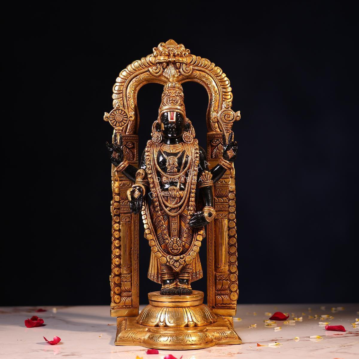 Brass Black Colour Tirupati Balaji Idol with Frame – 17 Inches – front view