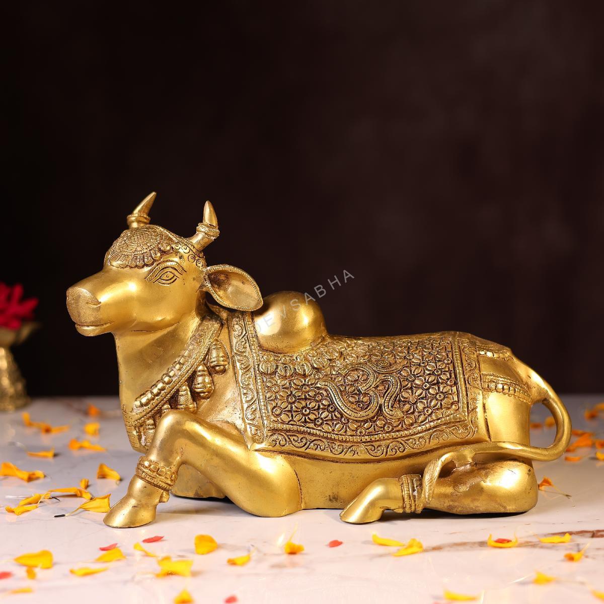 Brass Sitting Nandi Idol – 8 Inches – front view