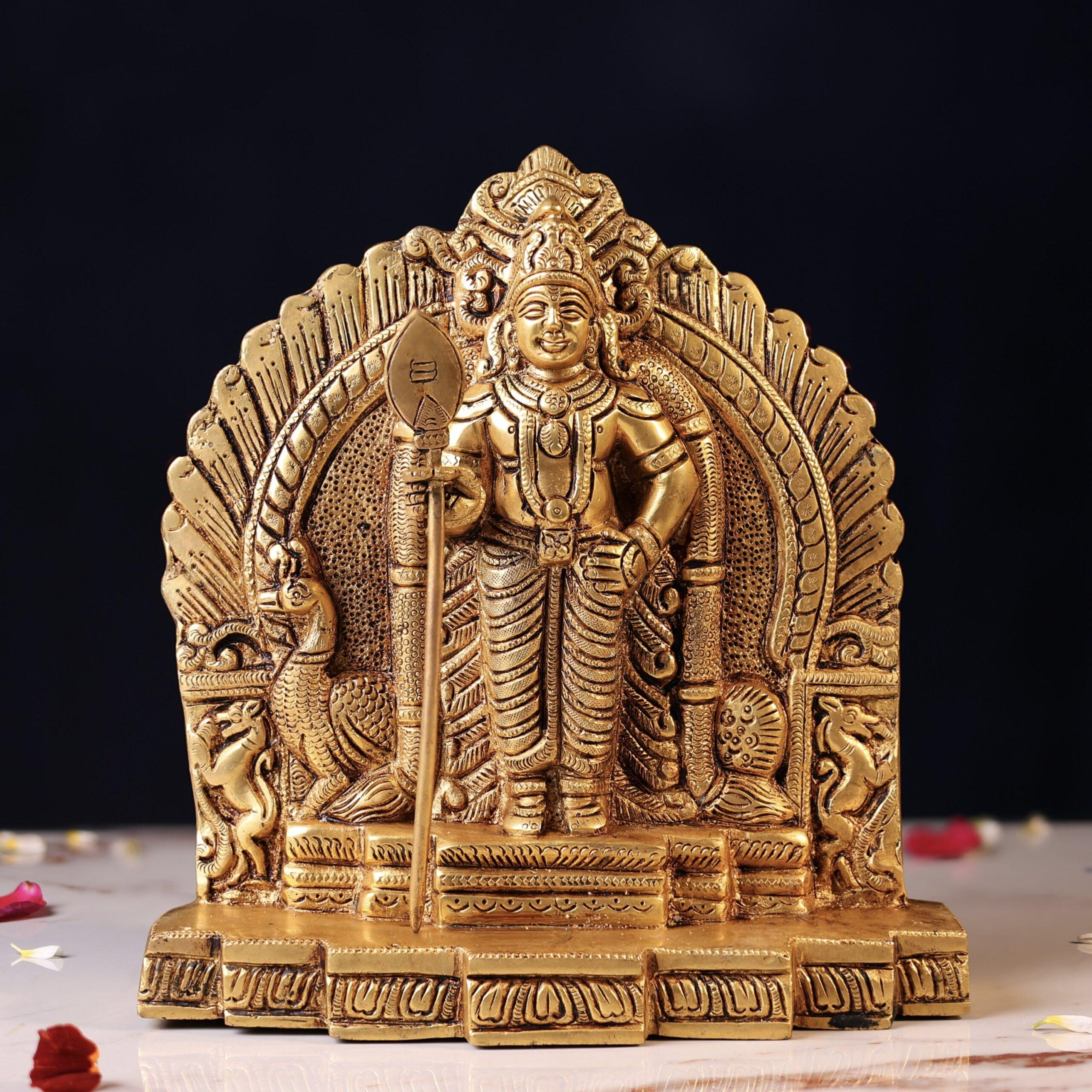 Brass Standing Murugan Idol – 9 Inches – front view