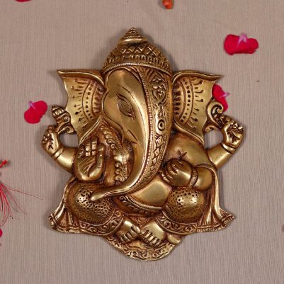 wall hanging brass lord ganesha plate height 8.5 inch